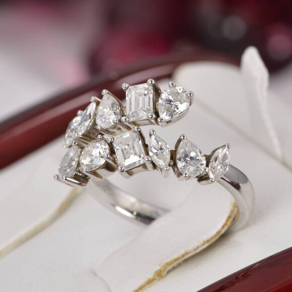 Certified Moissanite Wrap around Wedding Band Women’s Ring - Picture 2 of 6